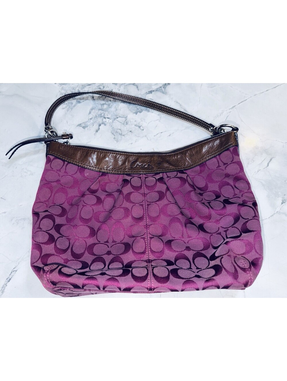 Coach Soho Pleated Signature Purple Leather Hobo Bag … - Gem